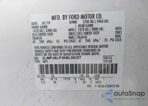 2019 Lincoln Nautilus Reserve из США, поврежденный, VIN 2LMPJ8LP3KBL58357